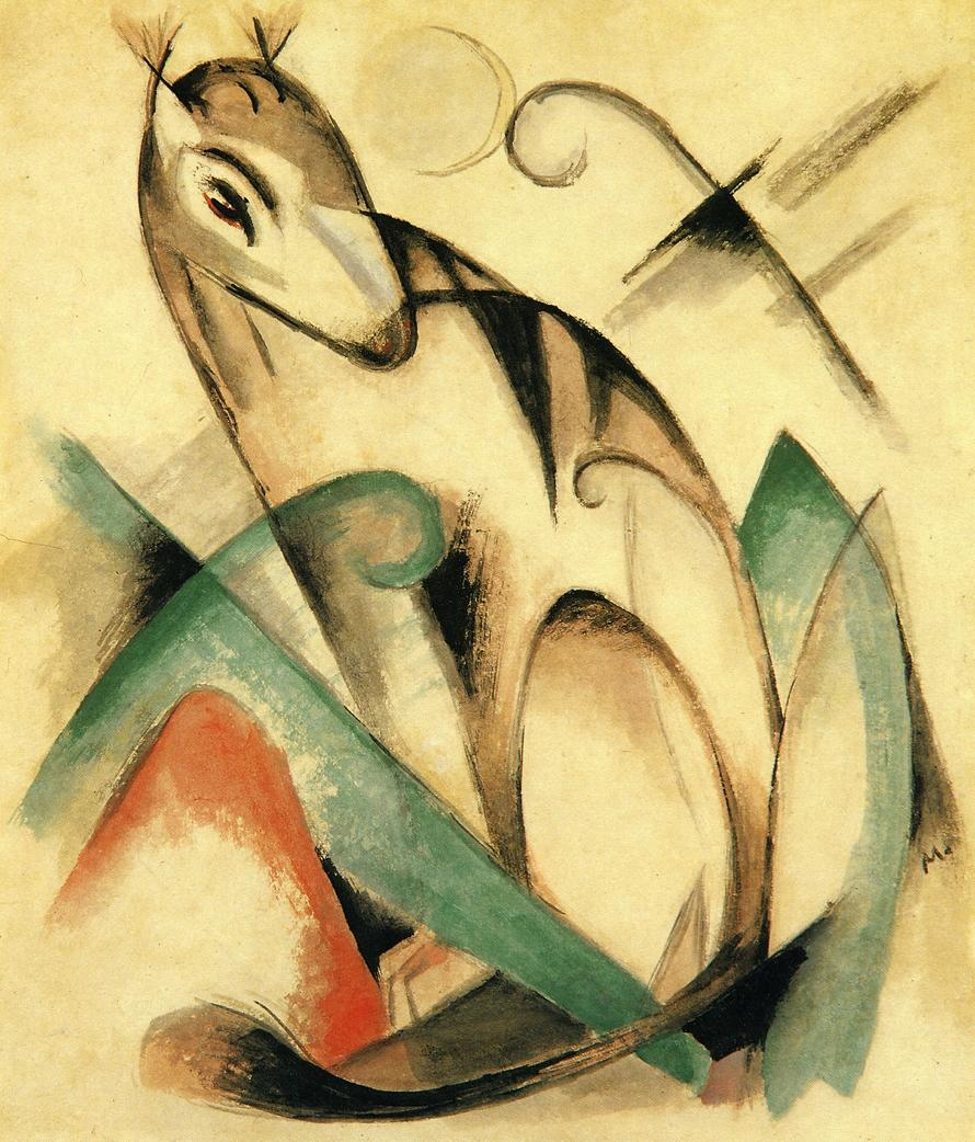 (image for) Handmade oil painting Copy paintings of famous artists Franz Marc's art Seated Mythical Animal 1913 - Click Image to Close